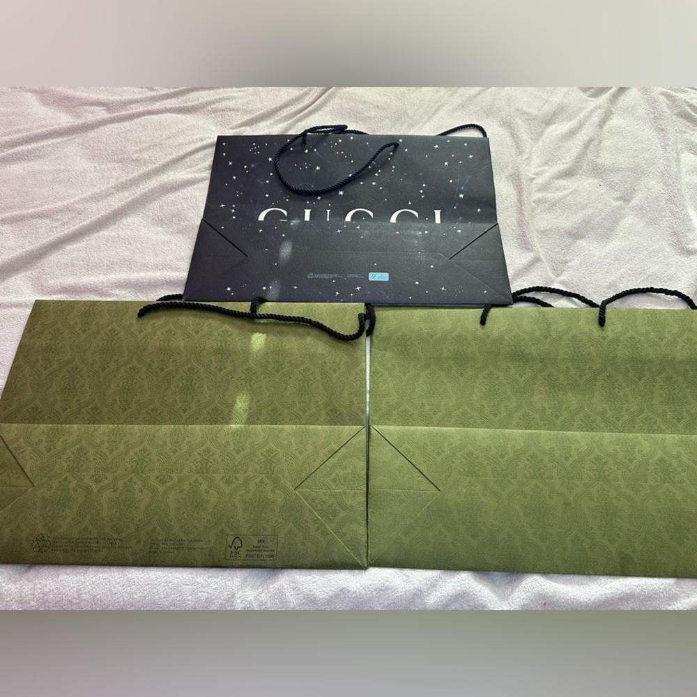 3 Authentic Gucci Large Shopping Bags-Zodiac Constellation & Green Embossed Logo - Picture 4 of 6